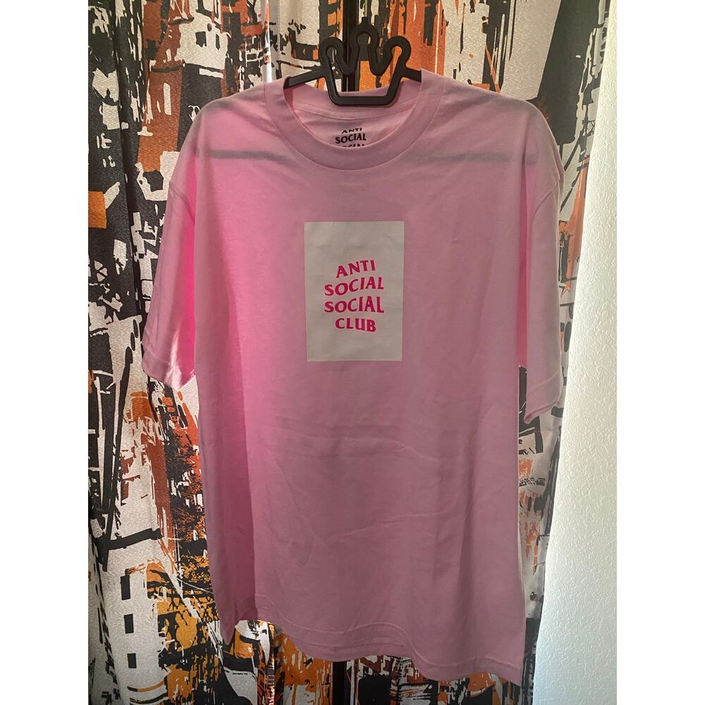 New Anti Social Social Club Pink White Box Logo Tee Size Large